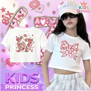 COD (จัดส่งตลอด 24 ชั่วโมง) เสื้อครอปเด็กผู้หญิง แขนสั้น ลายโบว์ เสื้อยืดแฟชั่นเด็ก สไตล์เกาหลี น่ารัก หวานๆ