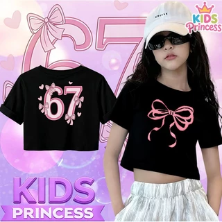 COD (จัดส่งตลอด 24 ชั่วโมง) เสื้อครอปเด็กผู้หญิง แขนสั้น ลายโบว์ เสื้อยืดแฟชั่นเด็ก สไตล์เกาหลี น่ารัก หวานๆ