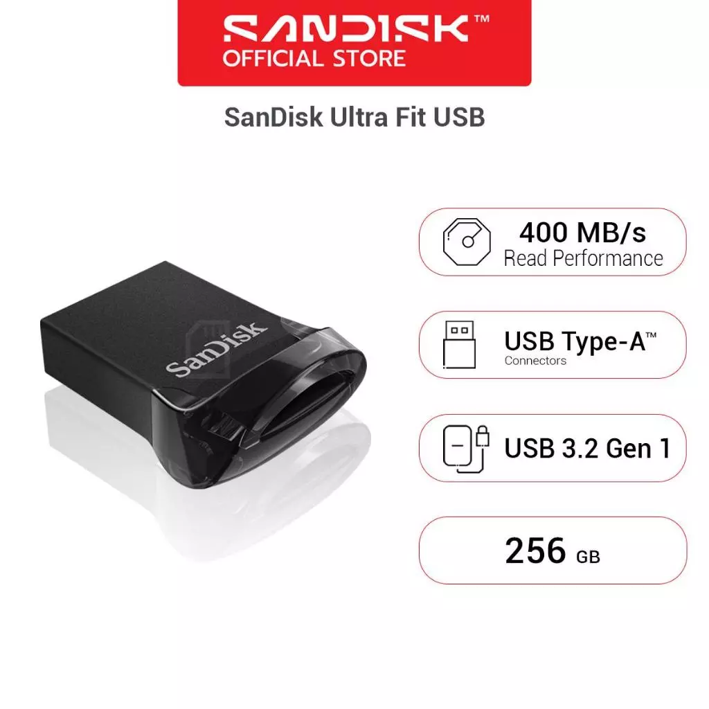 SANDISK ULTRA FIT USB 3.2 Gen1 256GB เร็วขึ้น 15เท่า อ่าน 400MB/s (SDCZ430_256G_G46) แฟลซไดร์ฟ