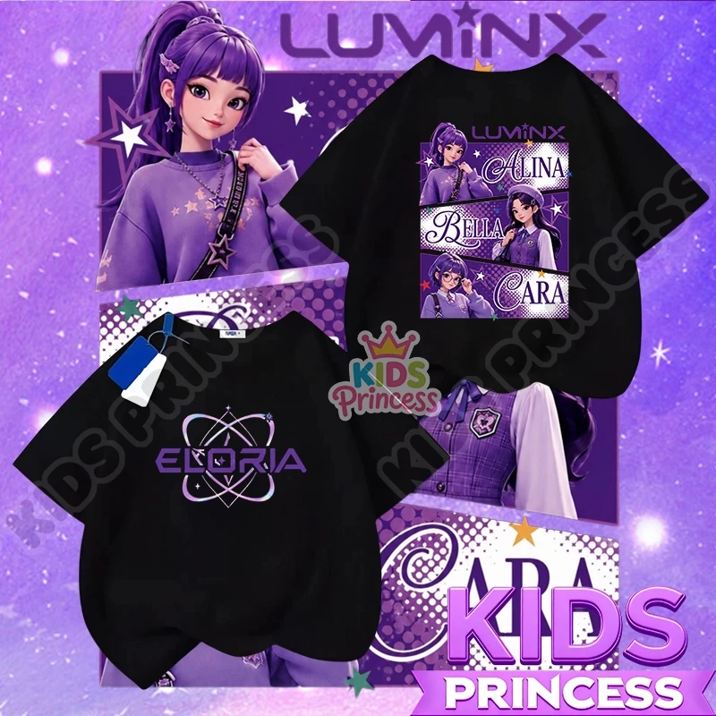 COD (จัดส่งตลอด 24 ชั่วโมง) เสื้อยืดเด็ก ลายสาวน้อยน่ารัก สไตล์วัยรุ่น เสื้อผ้าเด็กผู้หญิง แขนสั้น สีม่วง ผ้านิ่ม