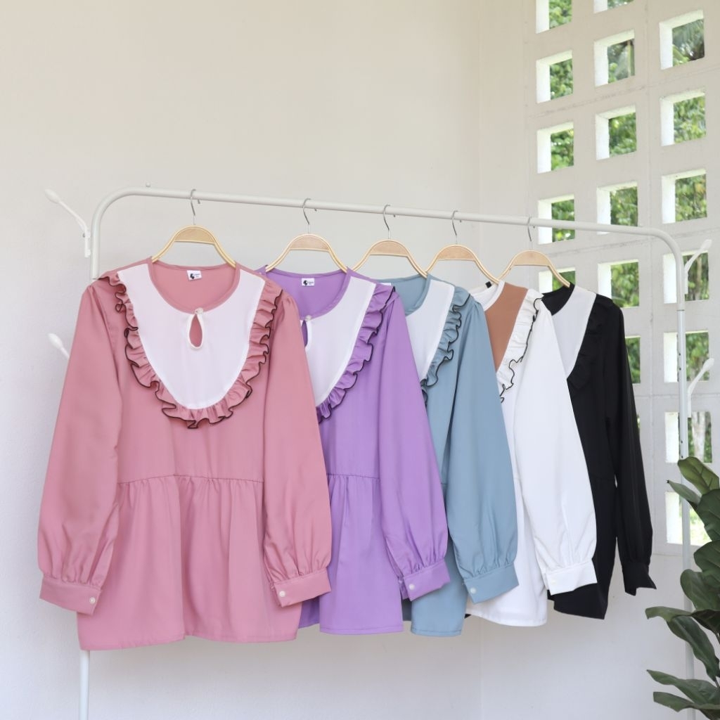 A384 เสื้อสาวอวบทูโทน ระบายอก / อก 44