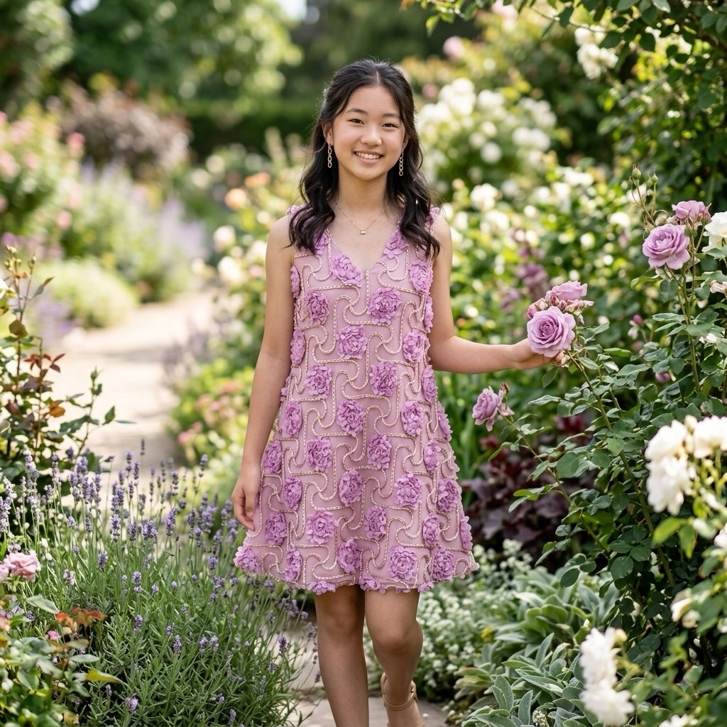 Wideria@real Pink Carnation 3D floral dress
