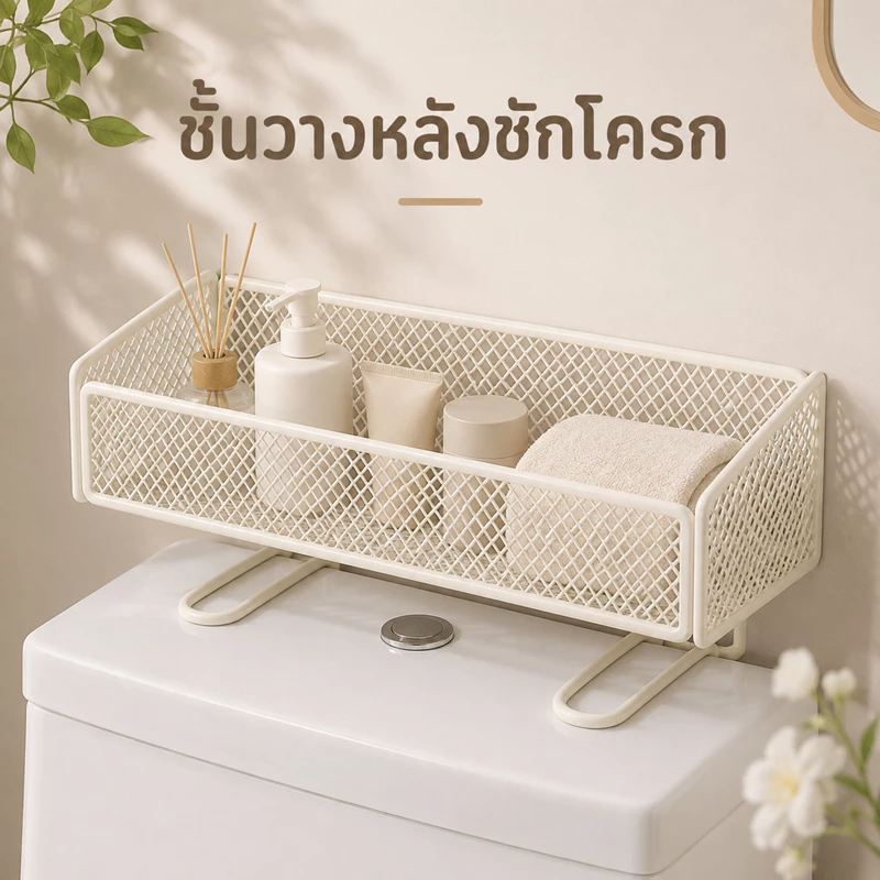ชั้นหลังชักโครก ชั้นวางของบนถังชักโครก ไม่ต้องเจาะ ตะแกรงเหล็ก แข็งแรง กันสนิม วางของอเนกประสงค์ ห้องน้ำ