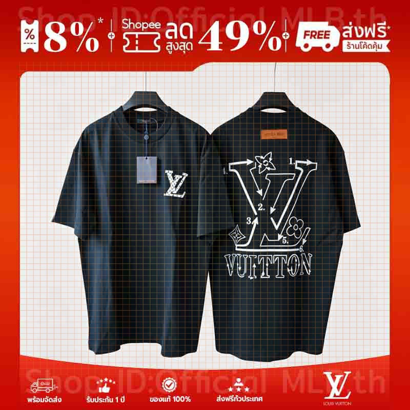 Authentic luxuryคอตตอน 100%-Cotton LVเสื้อยืด Logo Signature T-Shirt แบบยูนิเซ็กส์ Hot Sale