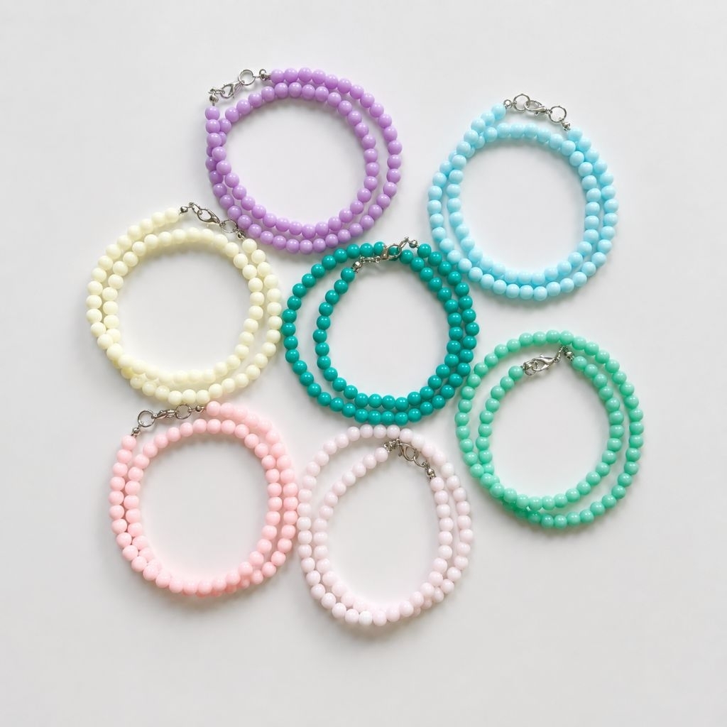 (พรี 1 วัน) สร้อยคอลูกปัด 6 มม. สีพาสเทล | สร้อยคอแฟชั่น น่ารักสดใส สไตล์เกาหลี Handmade