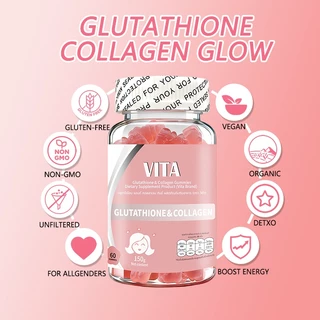 VITA กลูตาไธโอนคอลลาเจนกัมมี วิตามินรวมบำรุงผิวขาว อาหารเสริมผิวGlutathione Collagen Vitamin Gummy Supplement 60Gummies