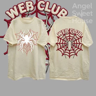 (COD) Angle Official เสื้อยืดผู้หญิงแขนสั้น ลายใยแมงมุมและดอกกุหลาบ ทรงหลวม โอเวอร์ไซซ์ ผ้านุ่ม สไตล์ Y2K สตรีท
