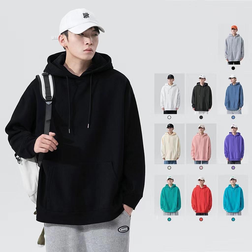 เสื้อกันหนาว ผู้ชาย แบบสวม มีฮู้ด เชือกรูด เสื้อแขนยาว สีพื้น ทรงสวยสไตล์เกาหลี แฟชั่นฤดูหนาวสุดฮิต