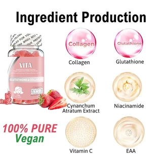 VITA คอลลาเจนกลูตาไธโอน วิตามินรวมผิวขาวอาหารเสริมผิวGlutathione Collagen Multivitamin Gummy Aldult Supplement 60Gummies