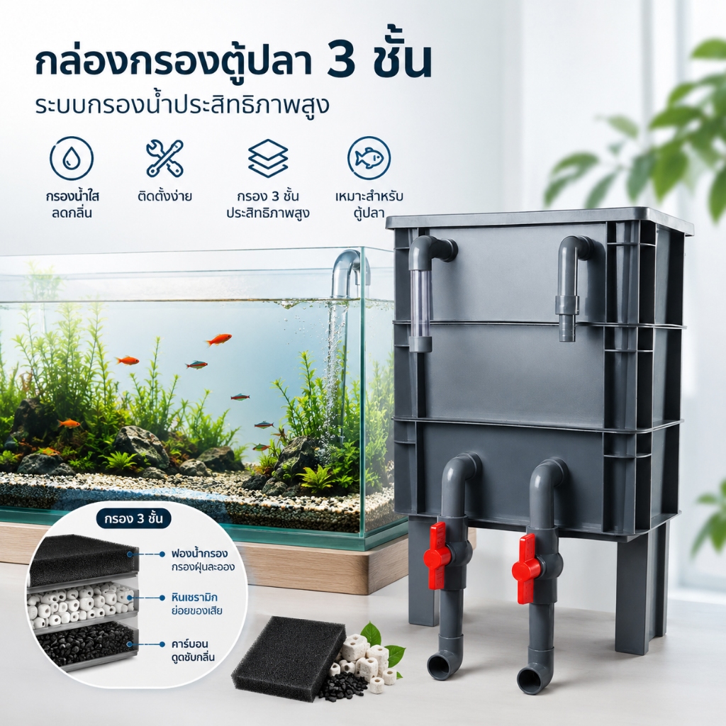 กรองตู้ปลาแบบกล่องรุ่นใหม่ พร้อมเซ็ตอุปกรณ์เสริม ฟังก์ชันเพิ่มออกซิเจนและกรองน้ำใส ไร้สารพิษ ไม่ต้องเปลี่ยนน้ำบ่อย ช่วยใ