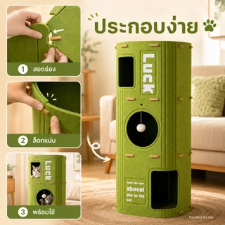 😺บ้านแมว คอนโดแมว บ้านมีรู 2ชั้น 3ชั้น คอนโดแมวทรงกระบอกดีไซน์ญี่ปุ่น แข็งแรงทนทาน สามารถปีนได้