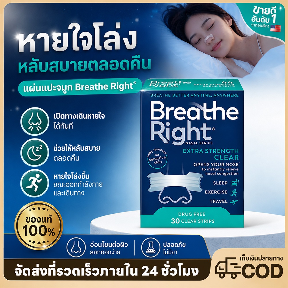 Breathe Right แผ่นแปะจมูก ลดการนอนกรน หายใจติดขัด ขายดี #1 ในอเมริกา