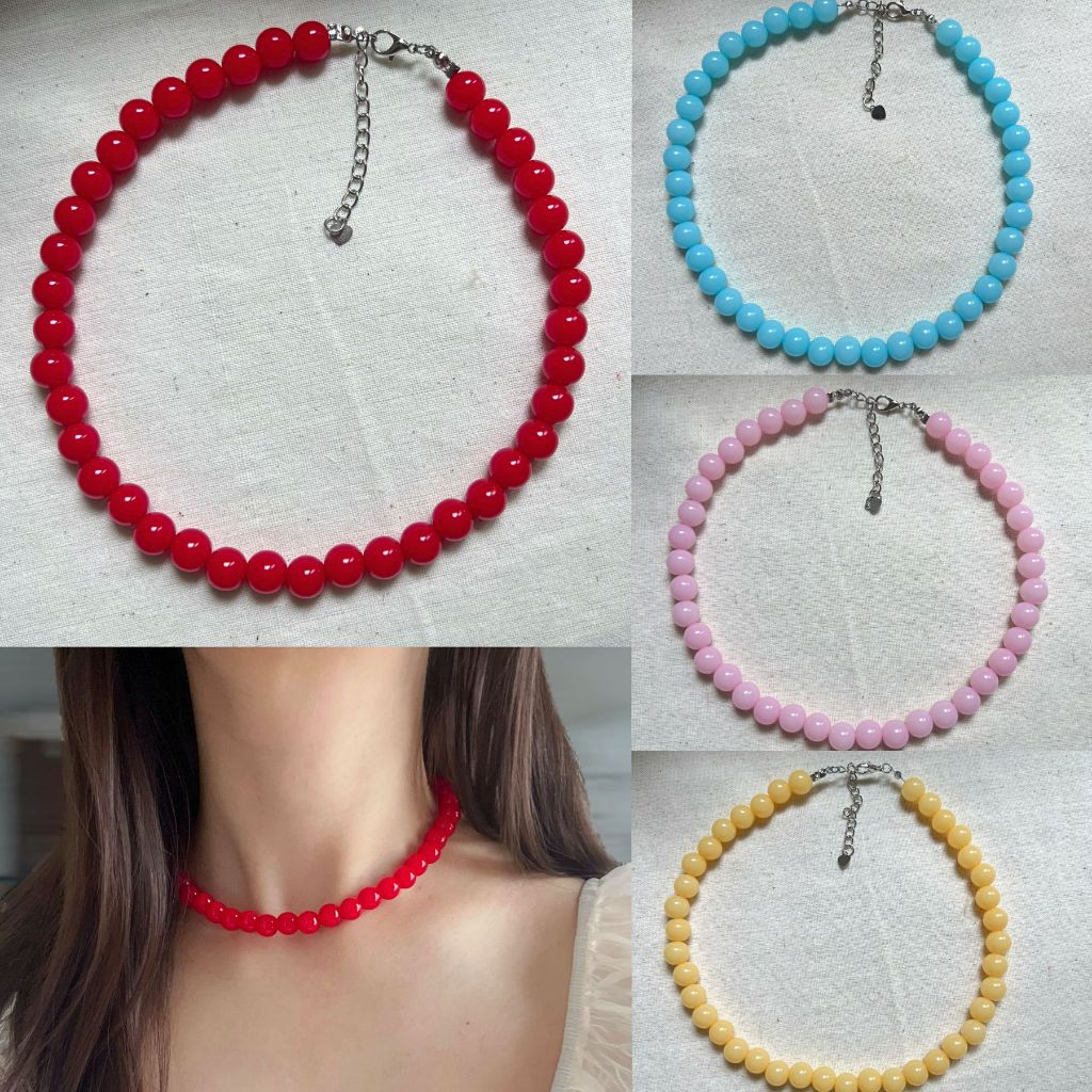 สร้อยน่ารัก สร้อยคอลูกปัดเยลลี่ 10MM/6MM สร้อยคอเกาหลี(มีหลายสี)