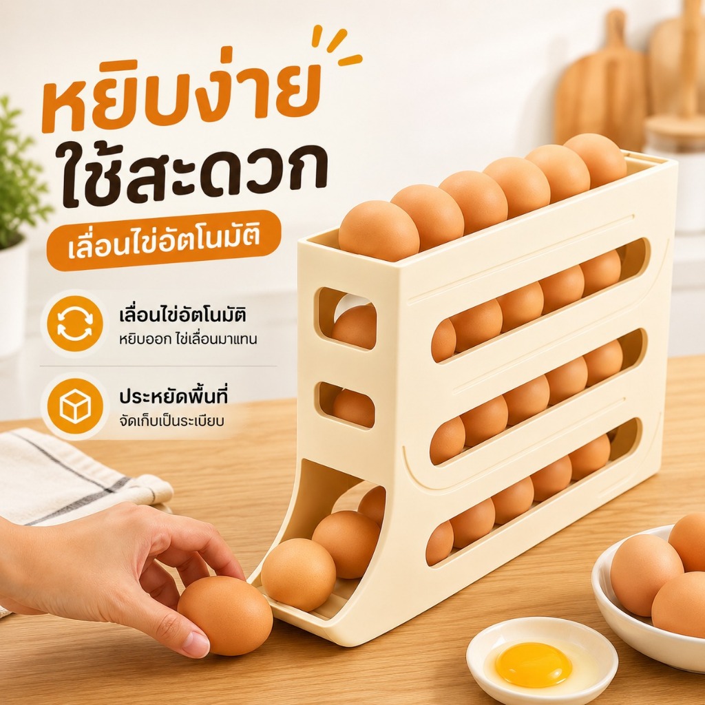พร้อมส่งในไทย ชั้นวางไข่ 30 ฟอง กล่องเก็บไข่ ลูกกลิ้งไข่อัตโนมัติ จัดระเบียบตู้เย็น ประหยัดพื้นที่ ใช้งานง่าย