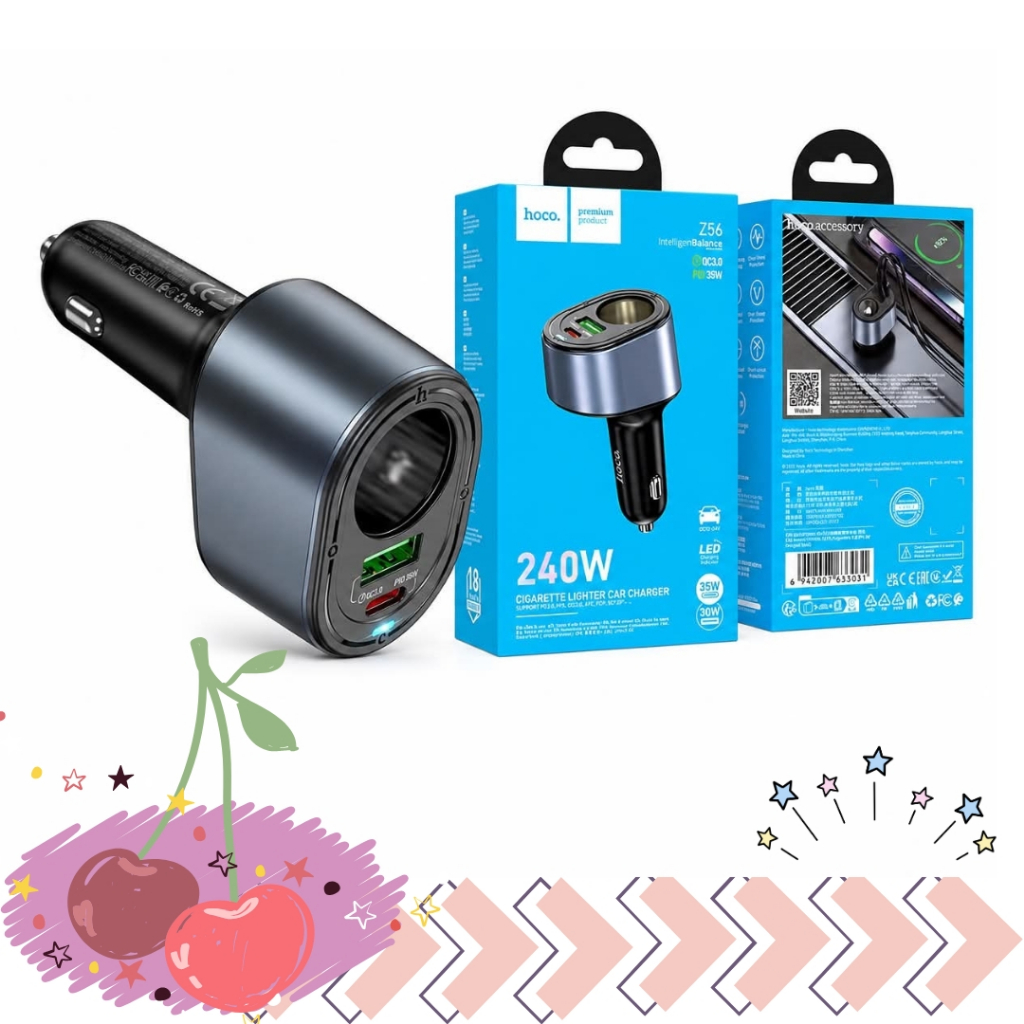 พร้อมส่งจากไทย HOCO Z56 Friend หัวชาร์จในรถยนต์อัจฉริยะ 240W Max รองรับชาร์จเร็ว PD35W + QC3.0 30W