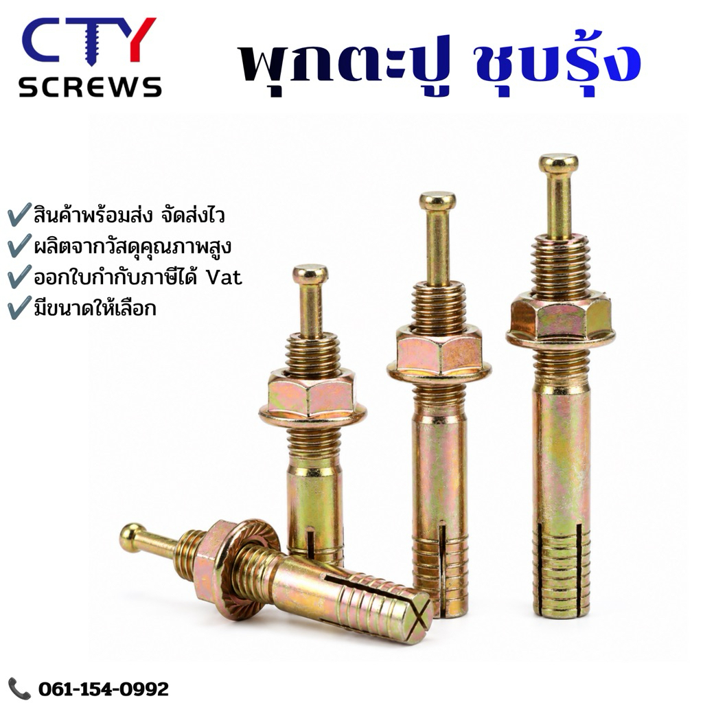 พุกตะปู พุกยึดลิฟท์ พุ๊กตะปูชุบรุ้ง สลักเกลียวขยาย พุกยึดลิฟท์ (QBH) ขนาด M6-M20 ใช้ยึดโครงสร้าง