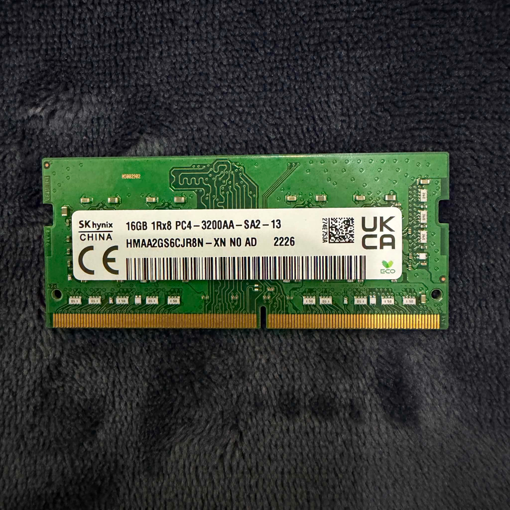 แรมโน๊ตบุค SK Hynix 16GB(16GB*1)DDR41RX8 PC4-3200AA-SA2-13  HMAA2GS6CJR8N-XN(หน่วยความจำโน๊ตบุค) แรม