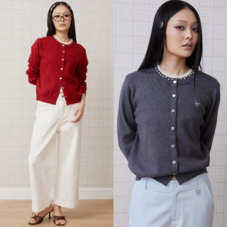 Bemingtop1265(S–2XL) - Peary Knit Cardigan – คาร์ดิแกนไหมพรมแต่งลูกไม้และมุก เพิ่มความหวานหรูให้ทุกลุค