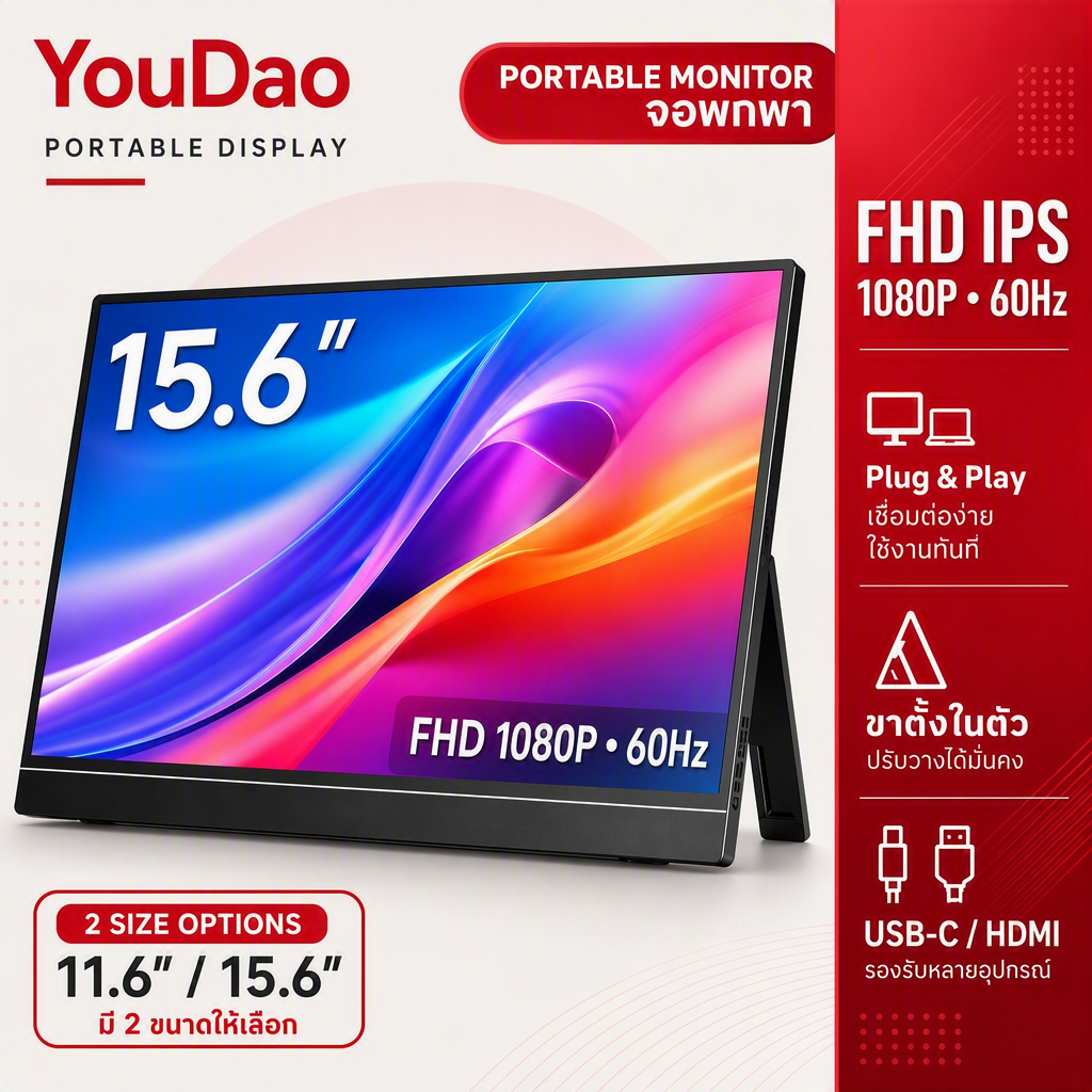 จอพกพา Portable Monitor จอมอนิเตอร์พกพา 15.6 นิ้ว 11.6 นิ้ว FHD 1080P IPS 60Hz USB-C Mini HDMI ขาตั้งในตัว