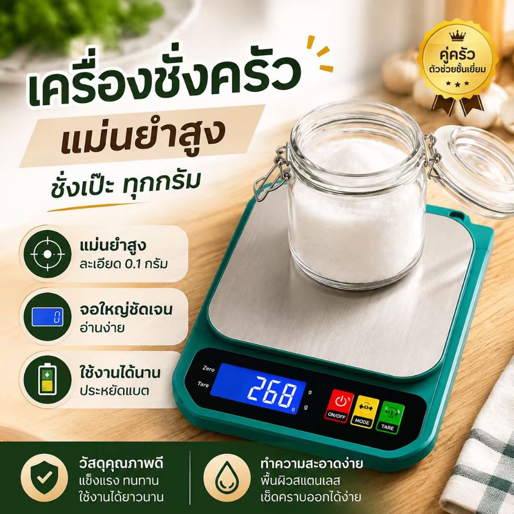 EasyFix เครื่องชั่งดิจิตอลสแตนเลส 1g-10kg ชั่งอาหารแม่นยำ สำหรับทำอาหารและเบเกอรี่