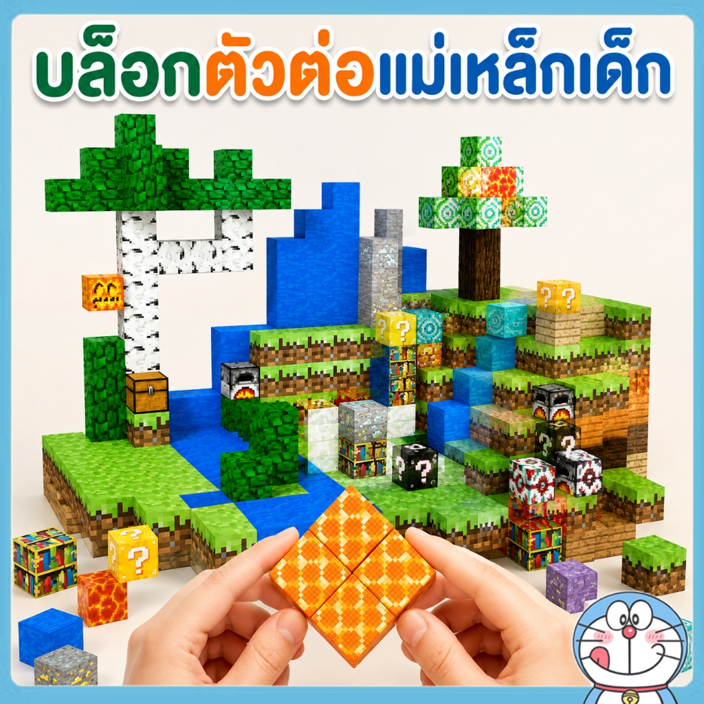 320ชิ้น บล็อกตัวต่อแม่เหล็กเด็ก ตัวต่อมายคราฟ ของเล่นปลายเปิด เสริมทักษะ ฝึกสมาธิและจินตนาการ