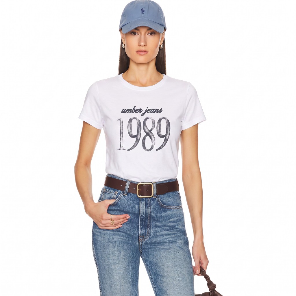 เสื้อยืดปักUMBER JEANS 1989 เสื้อยืดผู้หญิง เสื้อแฟชั่นวินเทจ ลายตัวเลข 1989