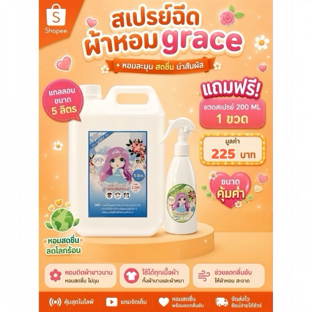 (LIVEพิเศษ) Grace 5 ลิตร 6 สีพร้อมส่ง (แถม 200 ml. 1 ชิ้น )