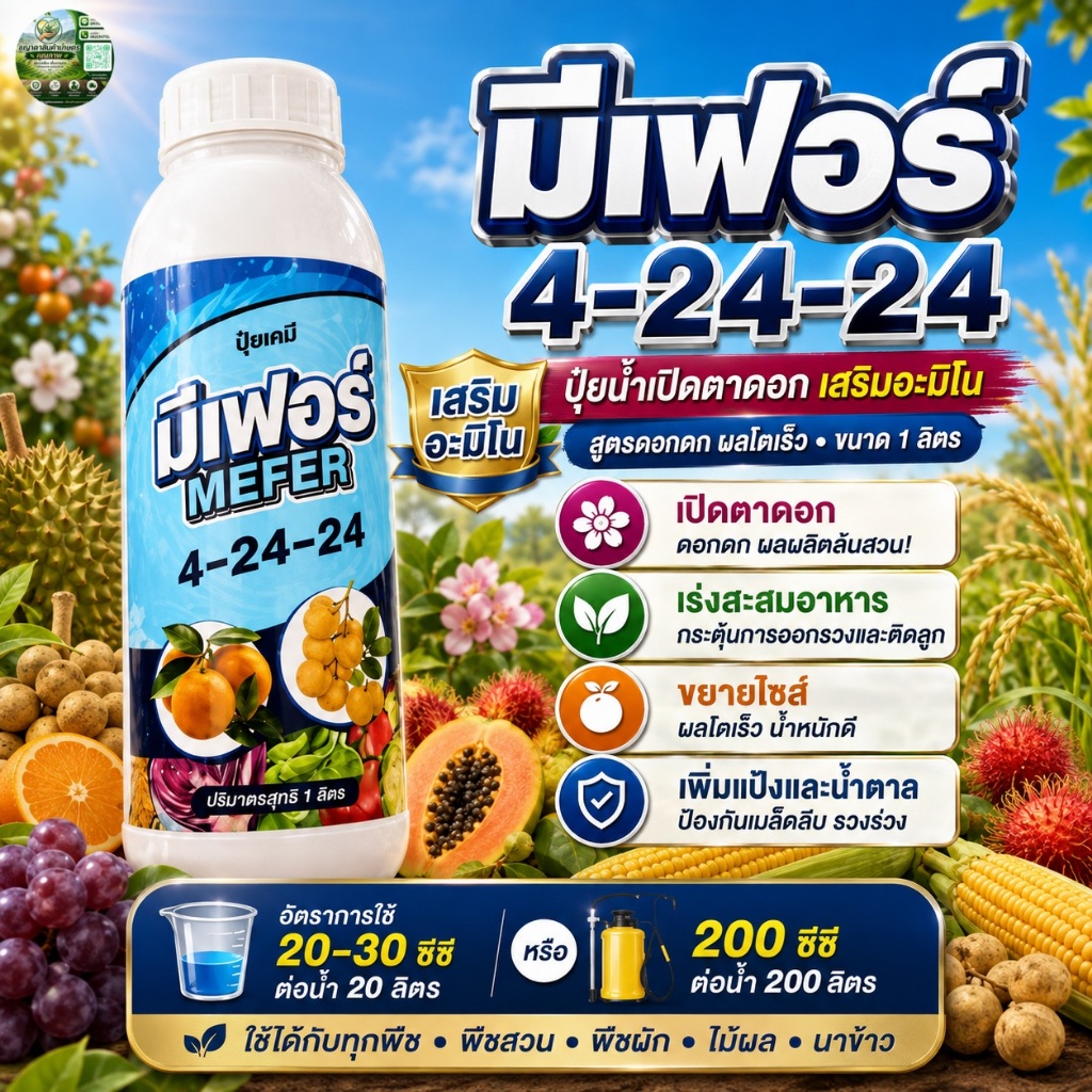 มีเฟอร์ 4-24-24 ปุ๋ยน้ำสูตรเปิดตาดอก 1 ลิตร บำรุงดอก ติดผลดี ขยายผล ใช้ได้ทุกพืช