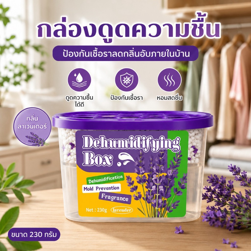 กล่องดูดความชื้น มี 4 กลิ่นให้เลือก ขนาด 230 กรัม ดูดความชื้น ป้องกันเชื้อรา ลดกลิ่นอับ ใช้งานได้หลายพื้นที่