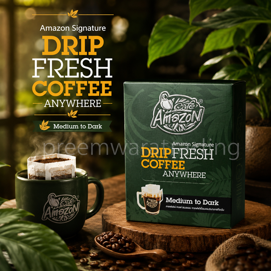 Café Amazon Drip Fresh Coffee กาแฟดริป Amazon Signature Medium to Dark 1 กล่อง