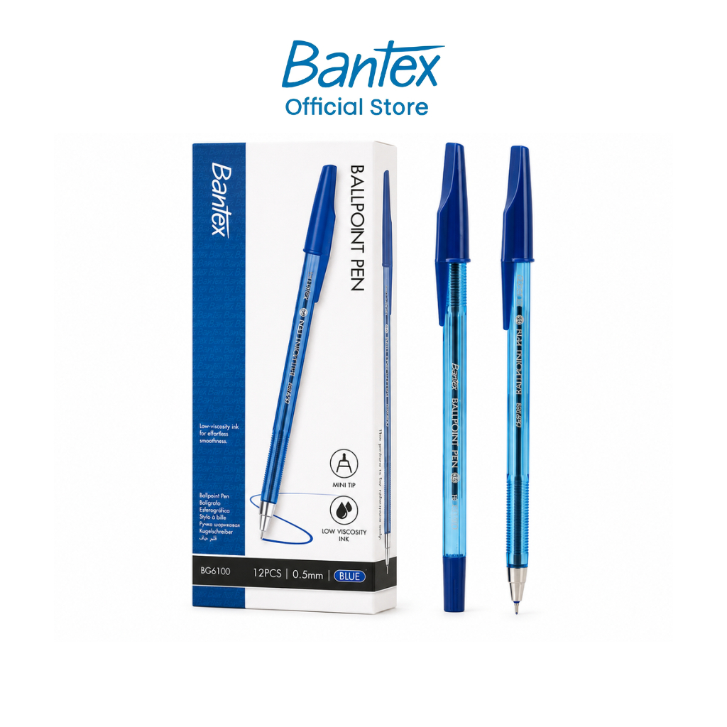 Bantex ปากกาหมึกน้ำเงิน ปากกาลูกลื่น ขนาด 0.5 มม.บรรจุ12/ด้าม เขียนลื่น เส้นชัด Pen