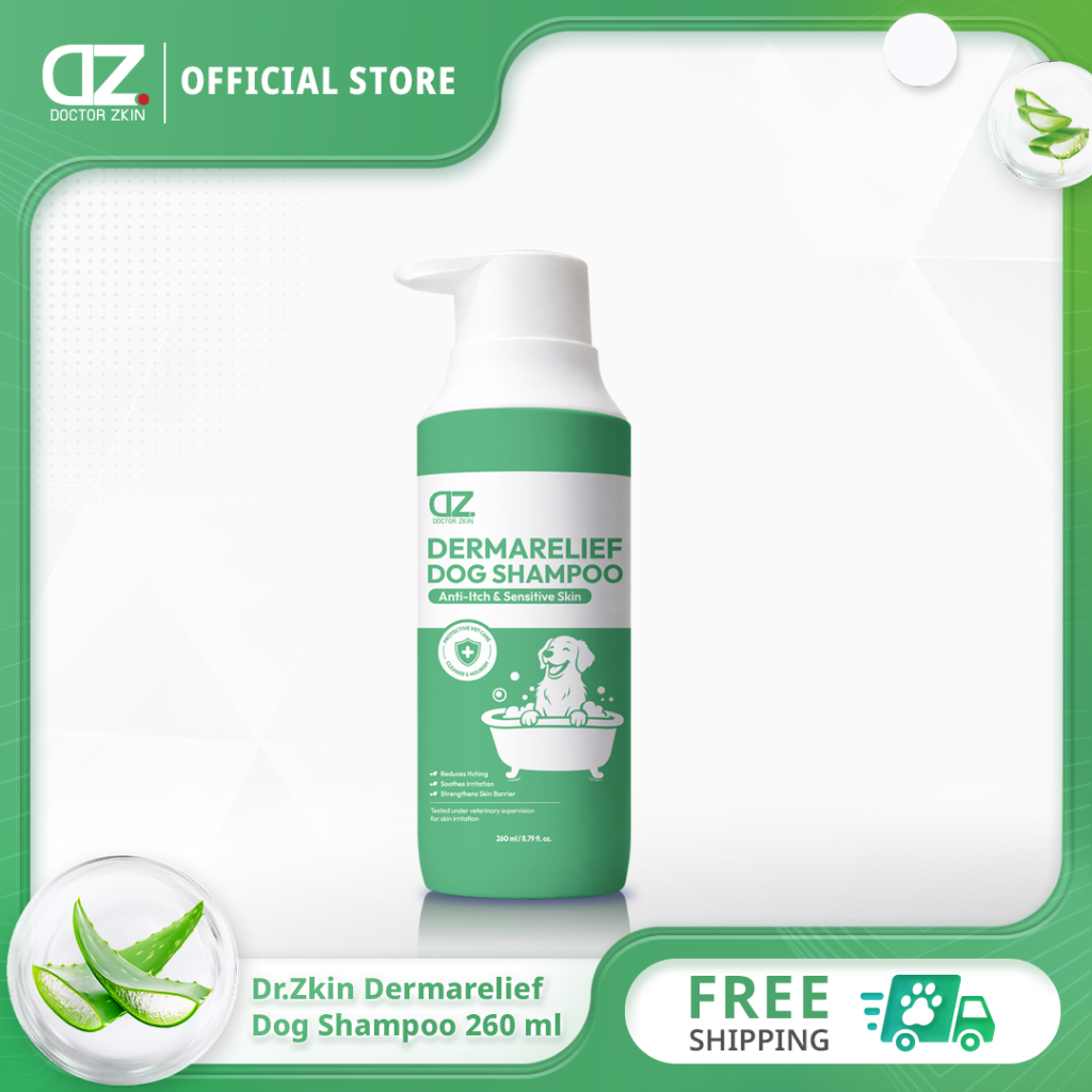 Dr.Zkin Dermarelief Dog Shampoo ดร.สกิน เดอร์มารีลีฟ แชมพูสำหรับสุนัข [260 ml.] อาบน้ำหมา ดูแลขนและผิว แชมพูหมา
