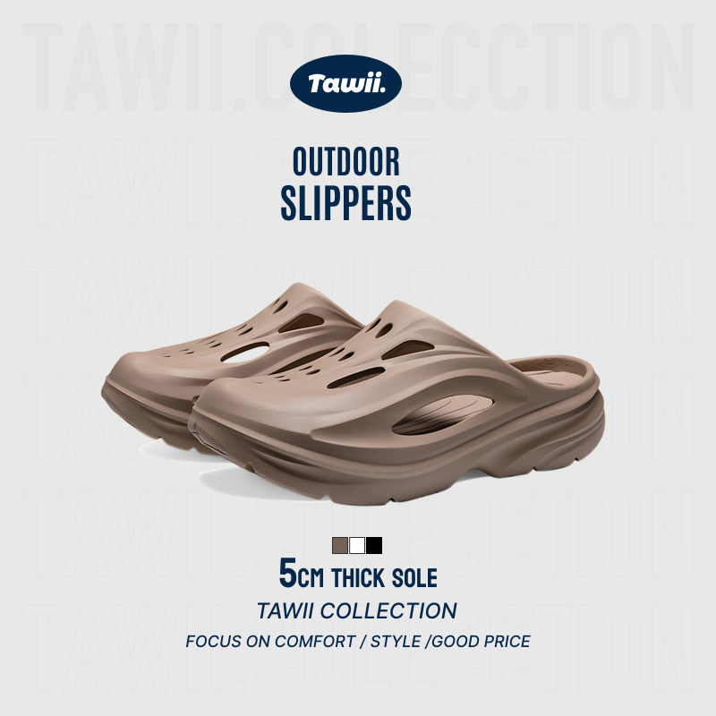 Tawii. รองเท้าแตะ กลางแจ้ง วัสดุ EVA กันลื่น พื้นรองเท้าหนา นุ่มสบาย Unisex.