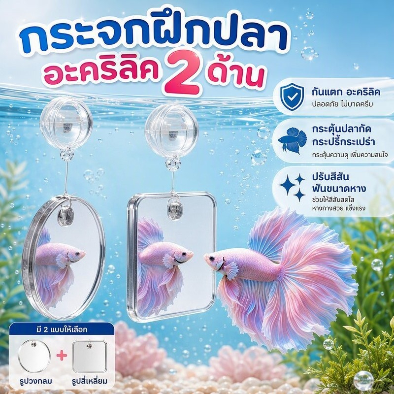 กระจกฝึกปลา อะคริลิค 2 ด้าน กันแตกกระตุ้นให้ปลากัดกระปรี้กระเปร่า เหมาะสำหรับปลากัด ปลากัดหลวง ปลาช่อน