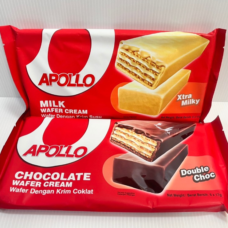 อพอลโล่เวเฟอร์ดับเบิ้ลช็อกโกแลตและนม Apollo Chocolate Wafer ขนมช็อกโกแลตอร่อย หอมหวาน/ 1 แพ็ก 6 ชิ้น พร้อมส่ง