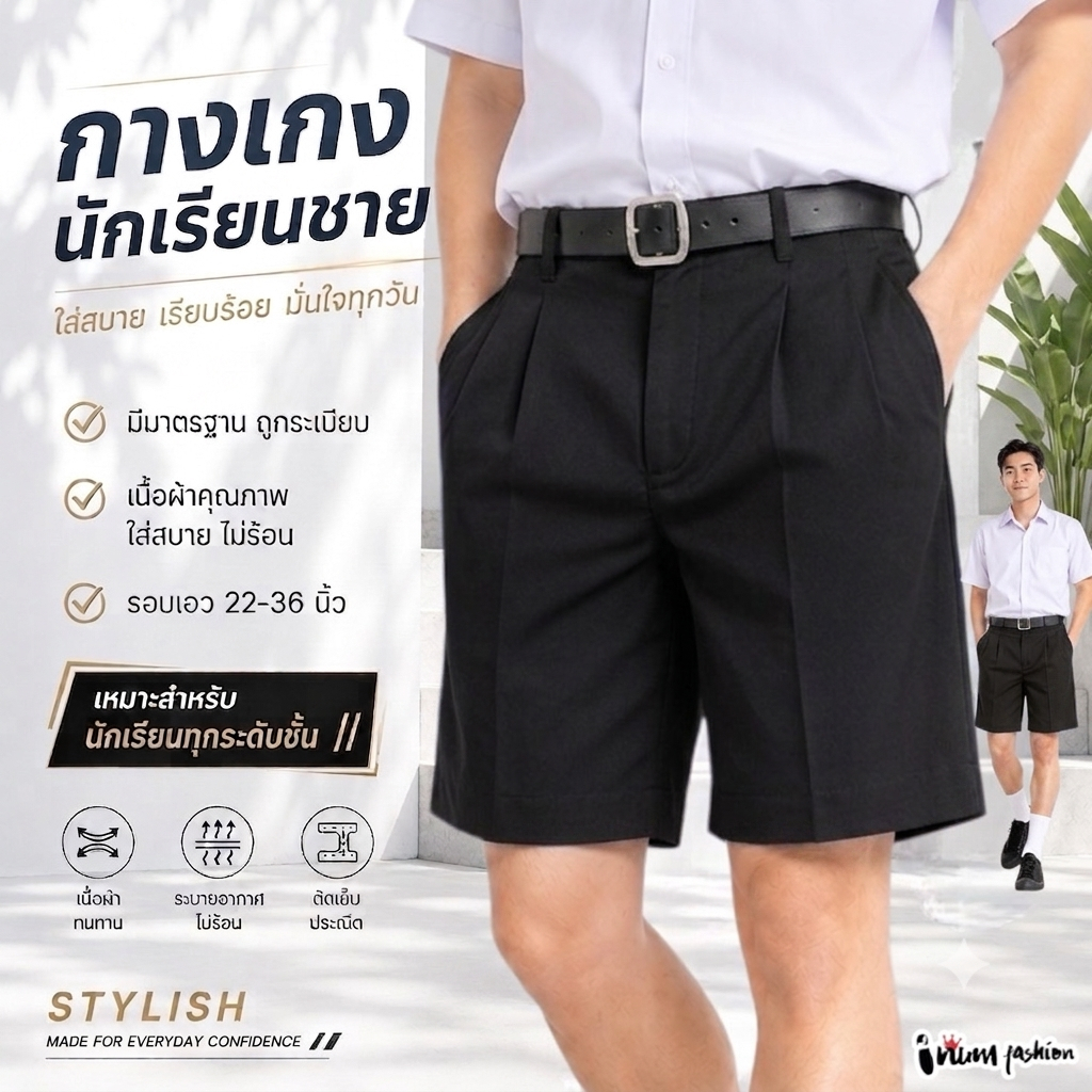 NFshoes กางเกงนักเรียนชาย กางเกงนักเรียนชนินทร์ ประถม มัธยม ผ้าโทเร  สีดำ  เนื้อผ้าดี ชุดนักเรียน