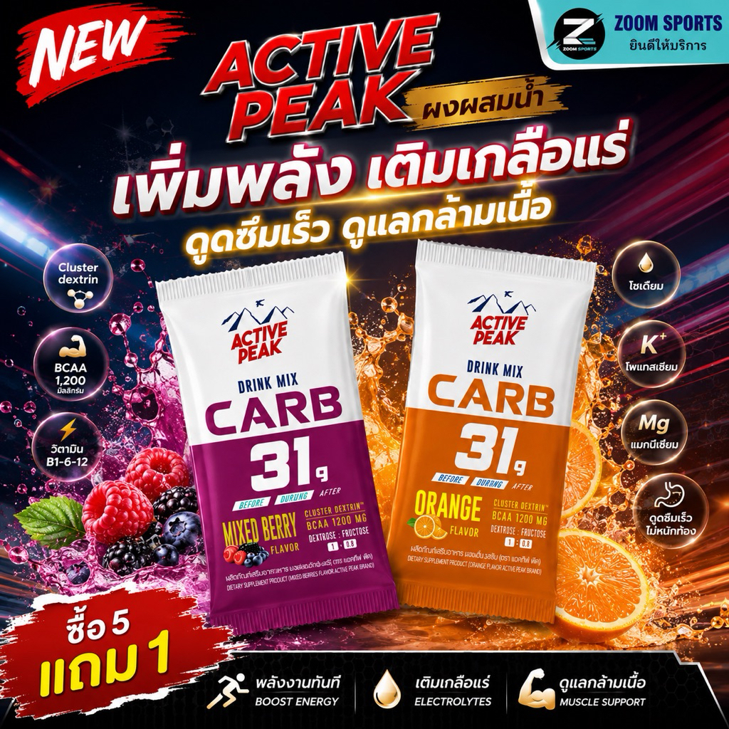 ซื้อ 5แถม1 กดซื้อ 6 ซอง Active Peak Energy Drink Mix  ผงผสมน้ำดื่มให้พลังงาน 100 แคลอรี่
