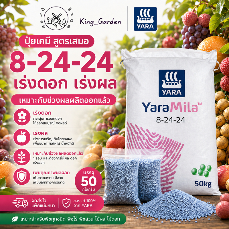 ปุ๋ย NPK 8-24-24 สูตรเสมอ ปุ๋ยบำรุงต้น ใบ ดอก ผล เร่งโต เร่งดอก เร่งผล สำหรับพืชผักผลไม้ทุกชนิด