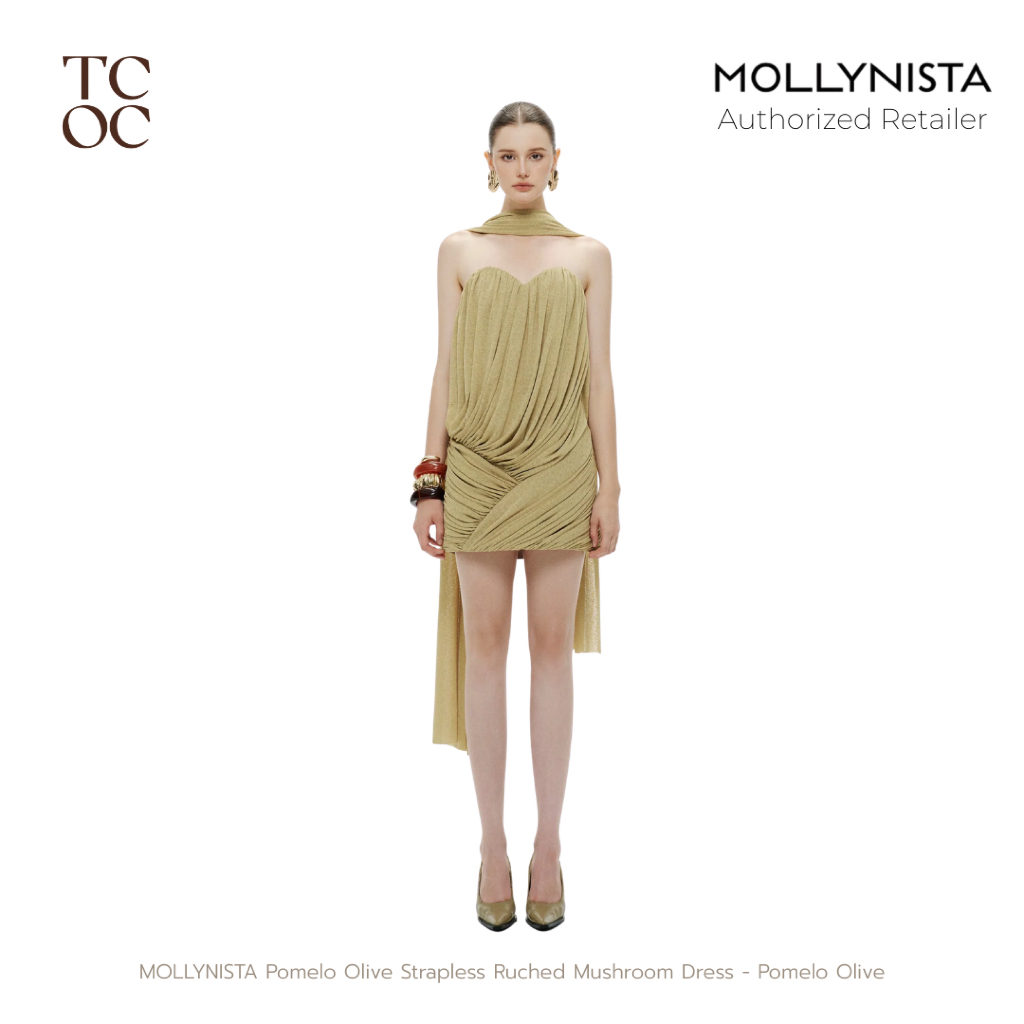 MOLLYNISTA Pomelo Olive Strapless Ruched Mushroom Dress - Pomelo Olive | OFFICIAL STORE พร้อมส่ง