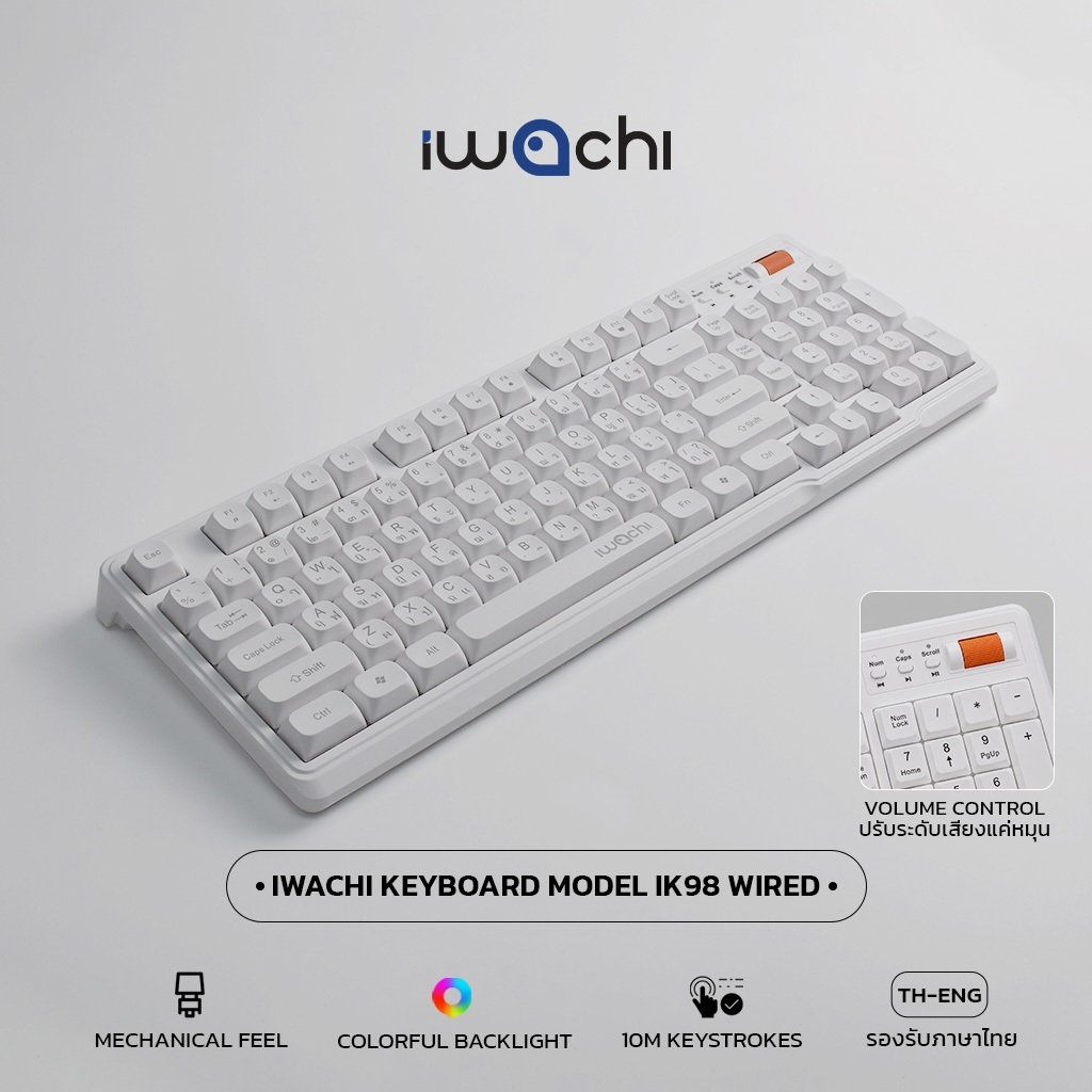 IWACHI คีย์บอร์ด Mechanical Feel Keyboard IK98 Wired คีย์บอร์ดไฟ RGB Silent Keyboard