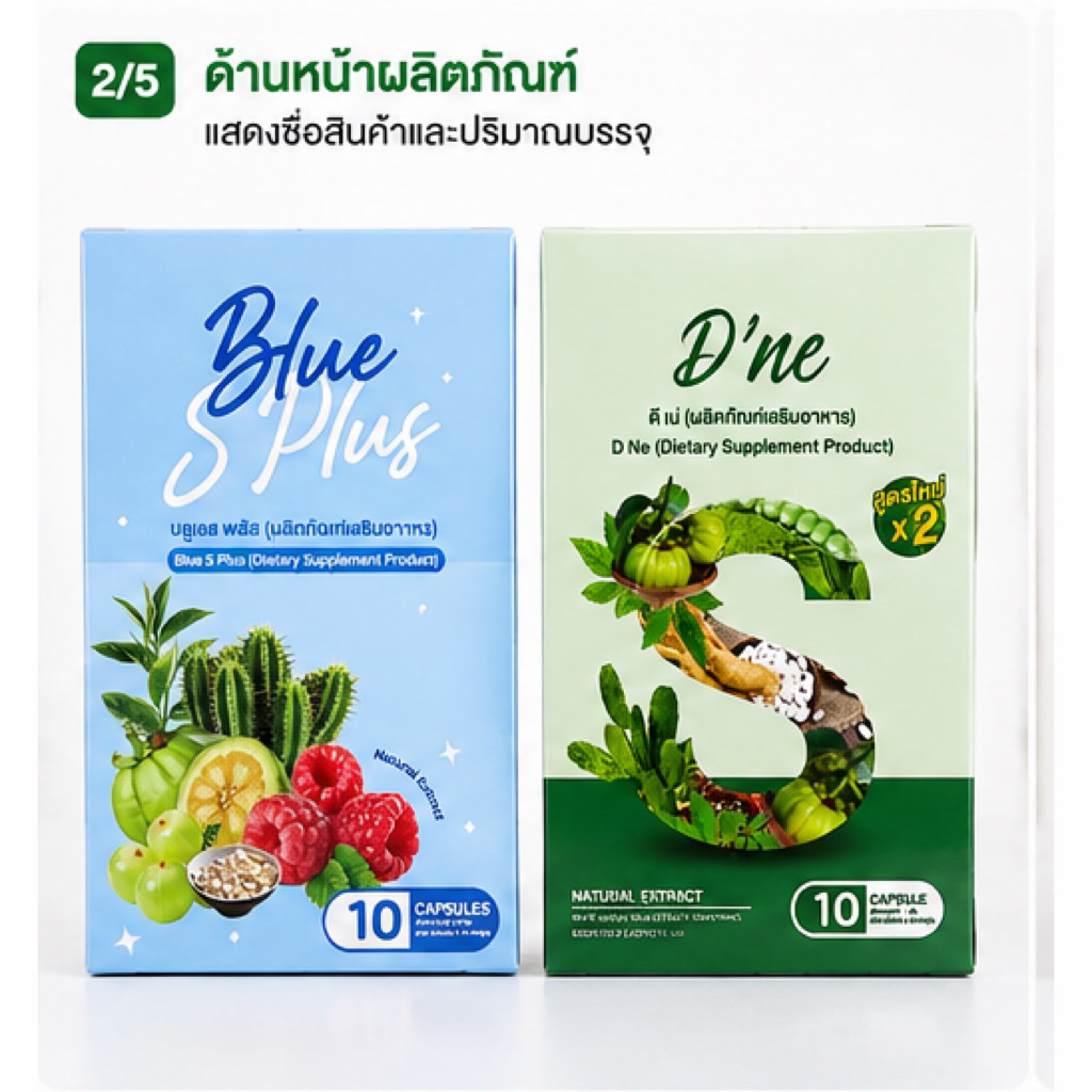 ชื่อสินค้า Blue S Plus บลูเอสพลัส + D’ne Detox ดีเน่ ดีท็อกซ์ เซ็ตคู่