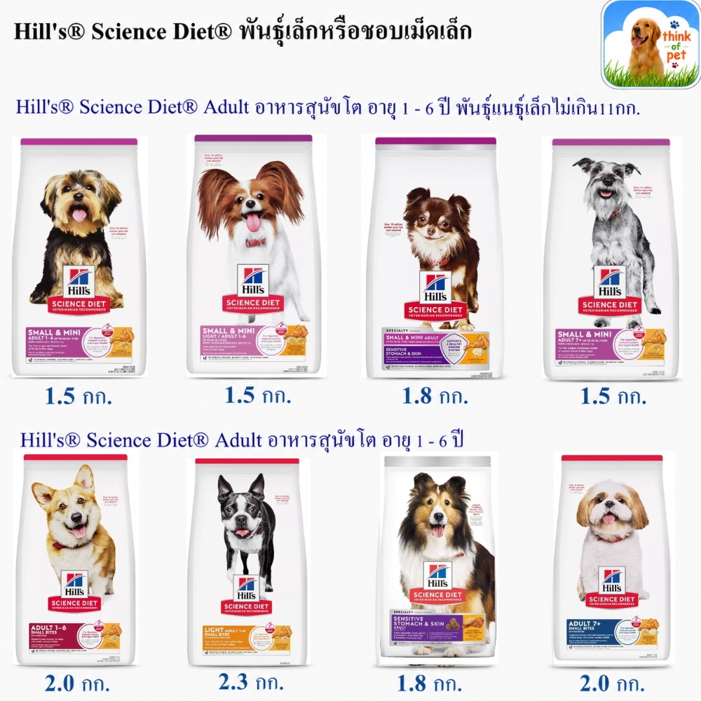 Hill's Science Diet ฮิลส์ อาหารสุนัข พันธ์ุเล็ก หรือ โตชอบเม็ดเล็ก ขนาด 1.5-2.25 กก.