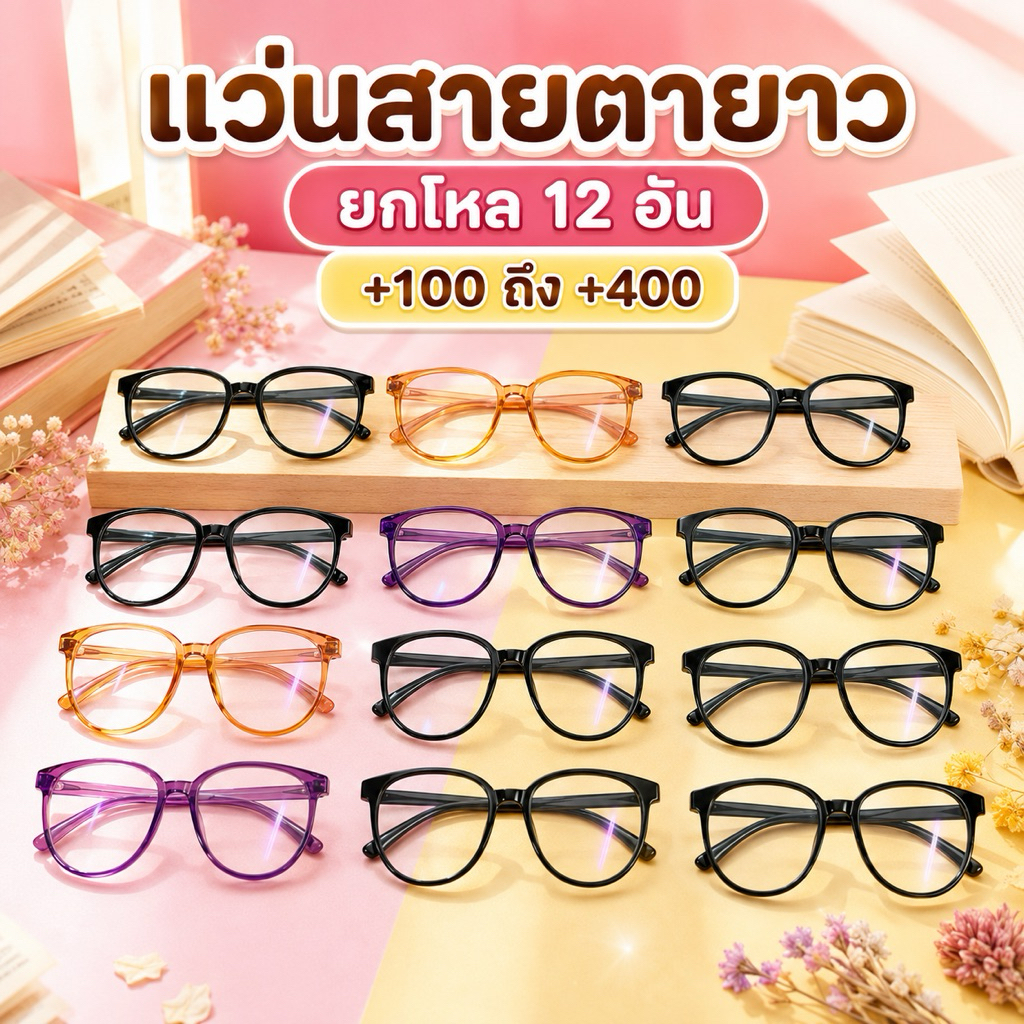 < ยกโหล 12 ชิ้น > แว่นสายตายาว แว่นอ่านหนังสือ แว่นป้องกันรังสี แว่นดูจอ คอม