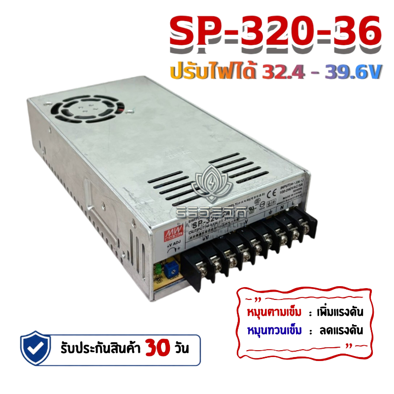 มือสอง SP-320 จ่ายไฟ 36V 8.8A กำลังเกือบ 320W ปรับไฟได้ 32.4–39.6V พร้อม Active PFC และระบบป้องกันคร