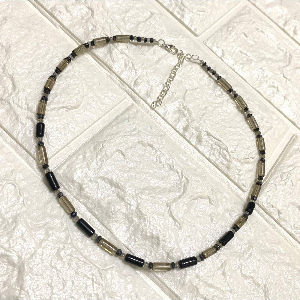 สร้อยคอหินแท้ onyx + สโมกกี้ ควอตซ์ (Smoky Quartz)