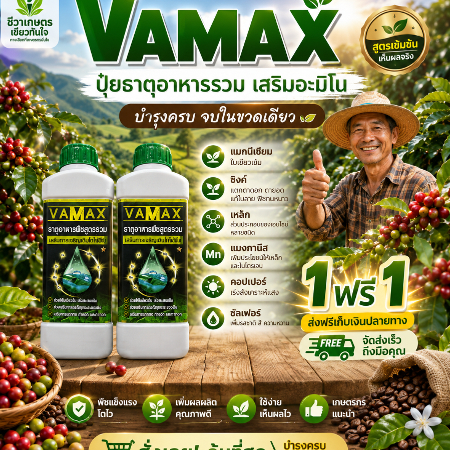 (2V)_VAMAX  1 แถม 1 ปุ๋ยธาตุอาหารรวมเข้มข้นเสริมอะมิโน