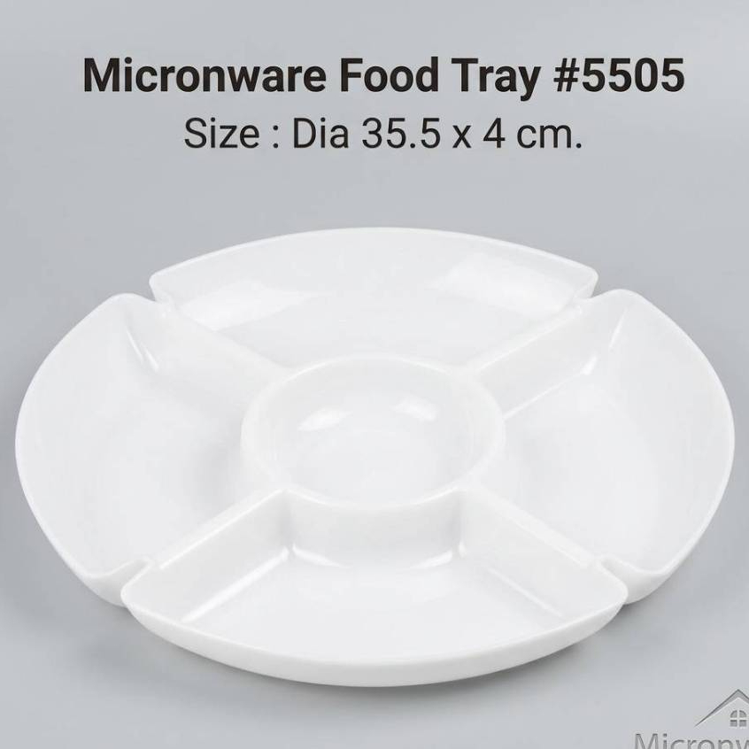 ถาดอาหาร Micronware รุ่น 5505 ปราศจากสารก่อมะเร็ง (BPA Free) ขนาดเส้นผ่านศูนย์กลาง 35.5 x 4 เซนติเมตร 5 ช่อง