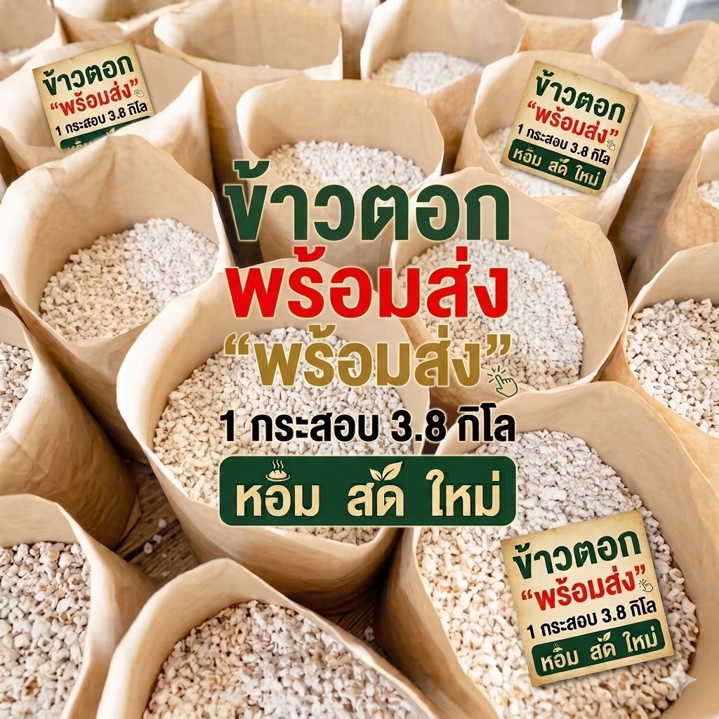 ข้าวตอก (กระสอบใหญ่) สดใหม่จากโรงงาน สำหรับกระดิ่งเงินกระดิ่งทอง และงานมงคลต่างๆ