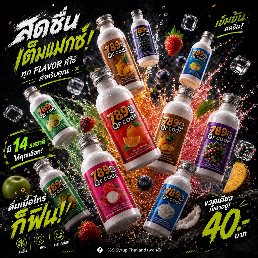 🍹 789 QR Code น้ำหวานเข้มข้น 14 รสชาติ ไซรัป น้ำหวานอเนกประสงค์ ของแท้ 100% 60ml