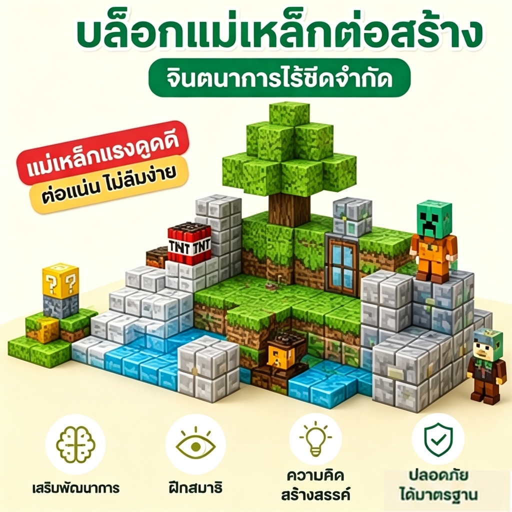 บล็อกตัวต่อแม่เหล็กเด็ก magnetic cube ของเล่นมายคราฟ แม่เหล็กสแควร์ ตัวต่อมายคราฟ บล็อกตัวต่อแม่เหล็กเด็ก magnetic cube